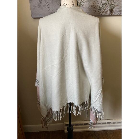 NWT Siizu Causebox blush pink/grey/cream stripe poncho scarf shawl, one size - Picture 3 of 12